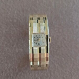 Vintage Brichot 17 Jewels Swiss Made Gold Tone Textured Cuff Bracelet Watch